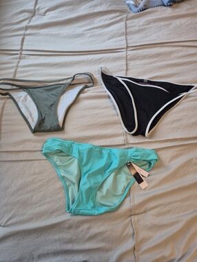 Victoria's Secret 3 Pack Bikini Bottoms - Black, Teal & Olive  Medium